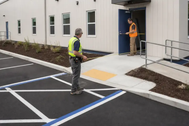 Mobile office trailer installed beside an active construction project