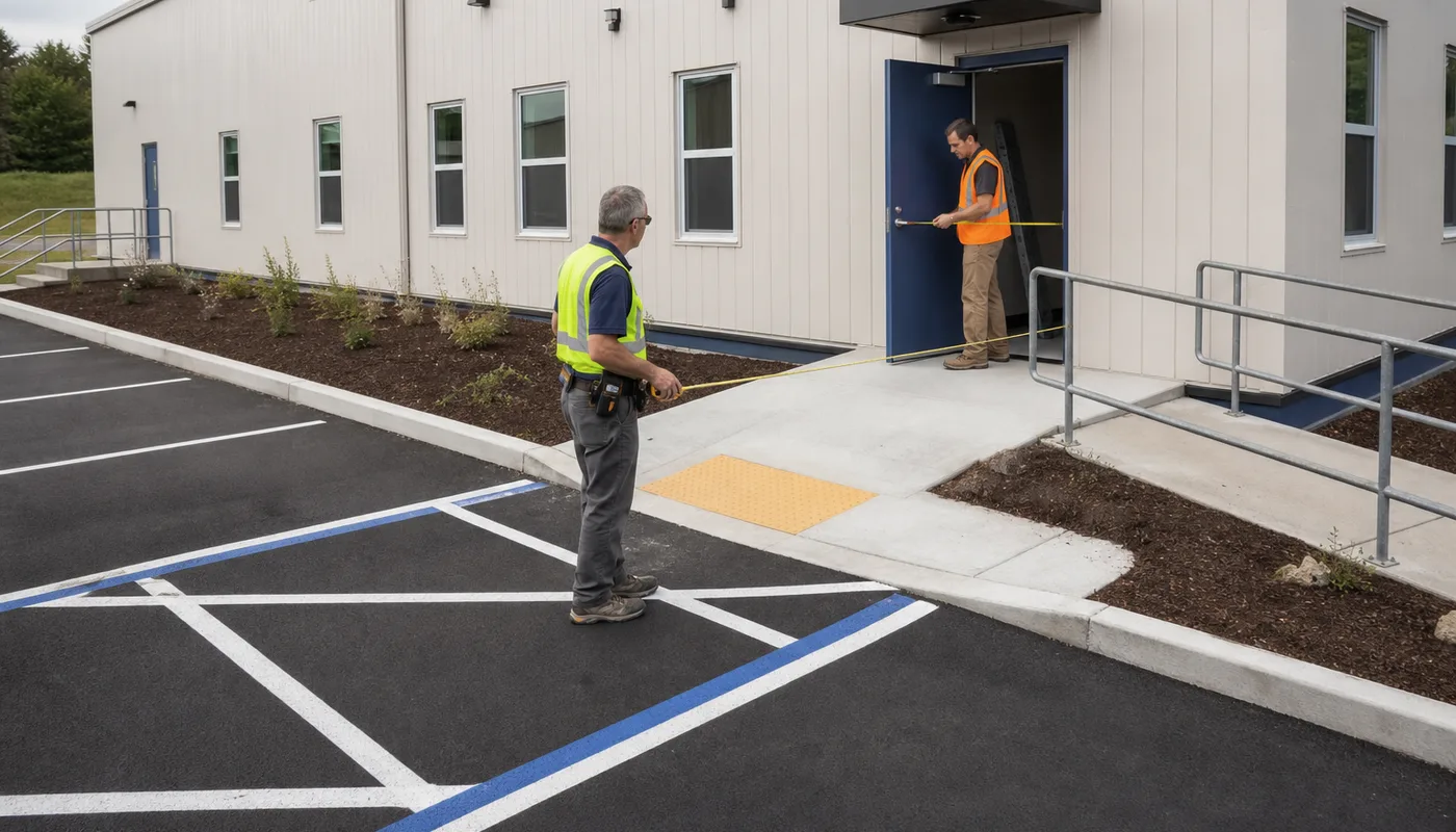 Mobile office trailer installed beside an active construction project