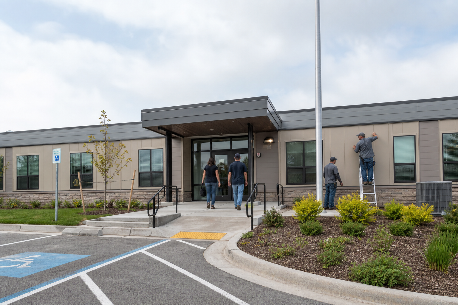 Accessible modular government service building in daily use
