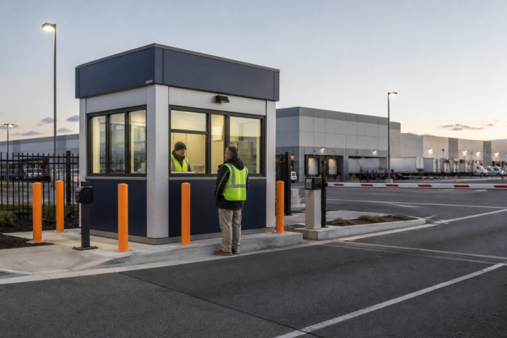 Modular guard house controlling an industrial facility entrance