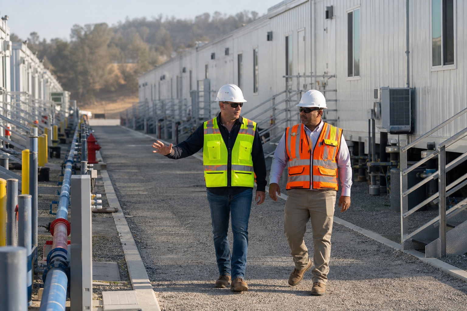 Workforce housing utility corridor under inspection
